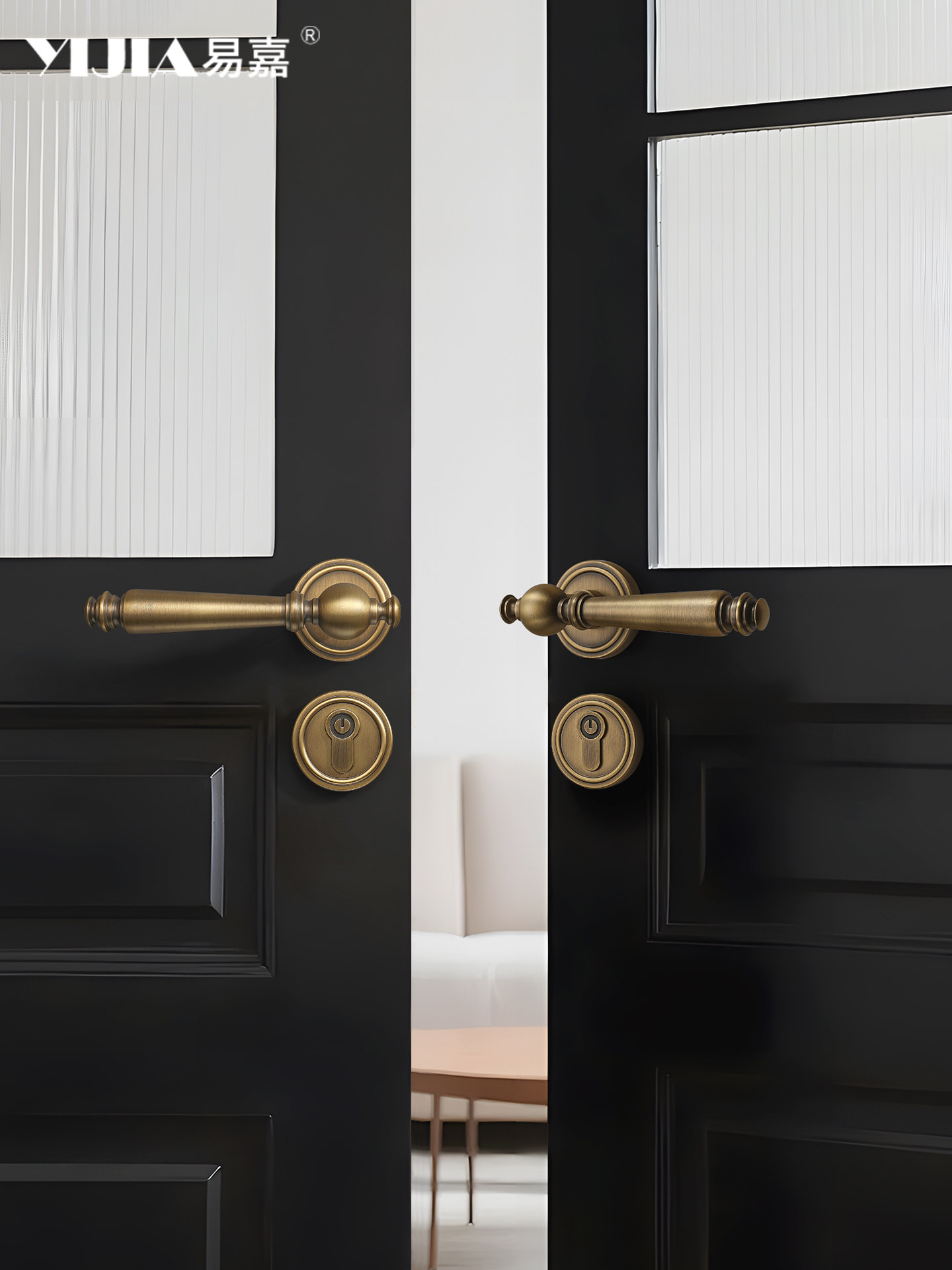 French-Style Vintage Interior Double Door Lock Brass Antique-Style Office Conference Room Double Door Master-Slave Door Lock Handle