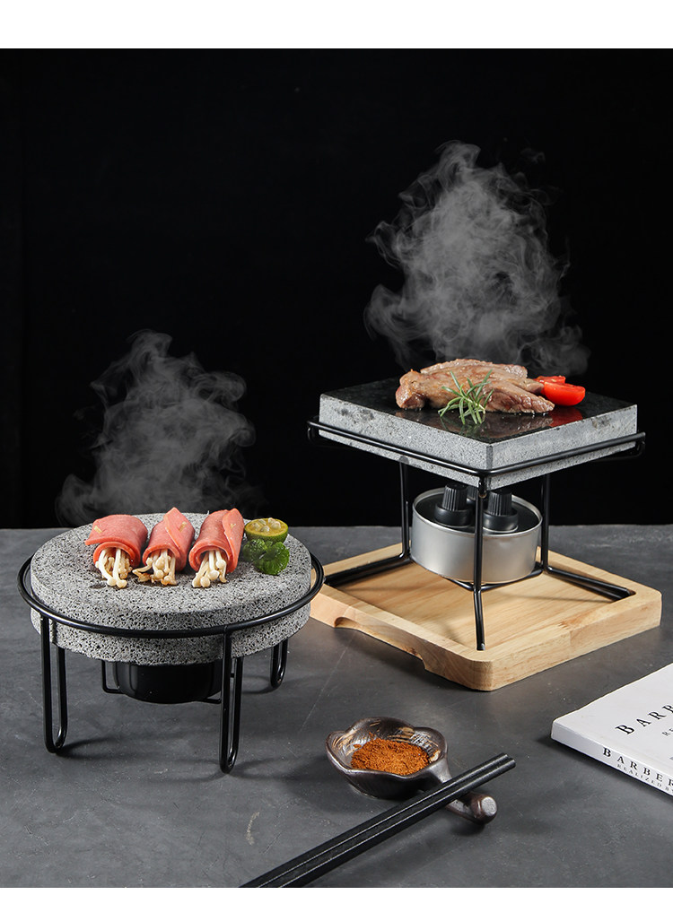 Мангал 日式单人酒精烧烤炉搭配花岗石与火山石 商用牛排烤盘高温石板烧烤