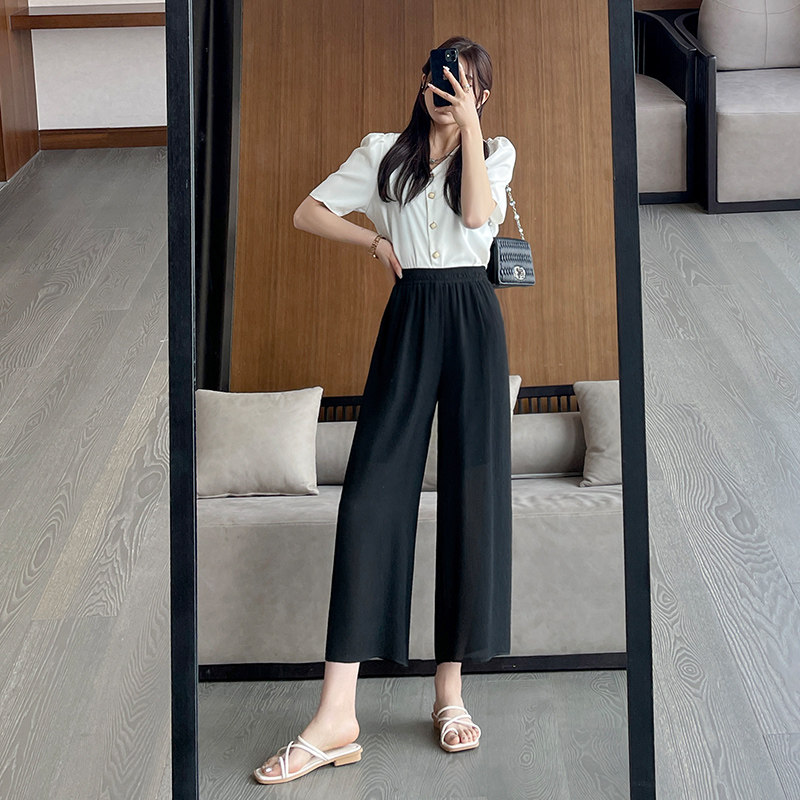 Chiffon wide-leg pants women's summer thin nine-point ice silk 2022 new small tall waist drape casual pants