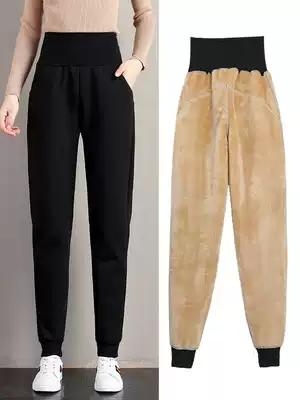 High-waisted velvet sweatpants women's loose casual autumn and winter pants imitation wool wool padded trousers