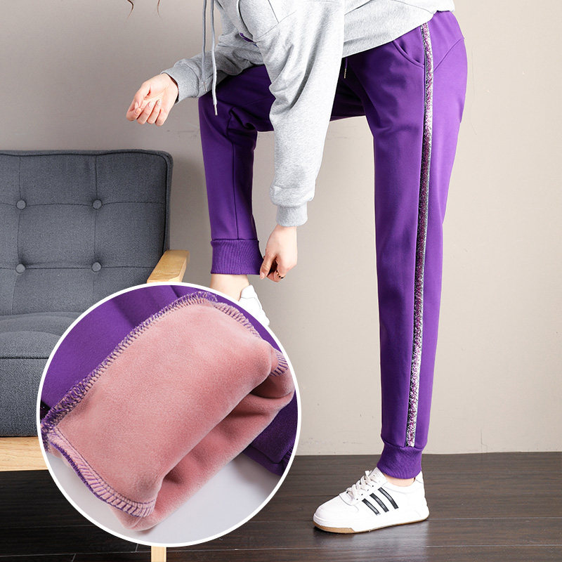 Plus velvet padded sports pants loose toe fall/winter women's pants 2021 new winter wear casual Harlan pants