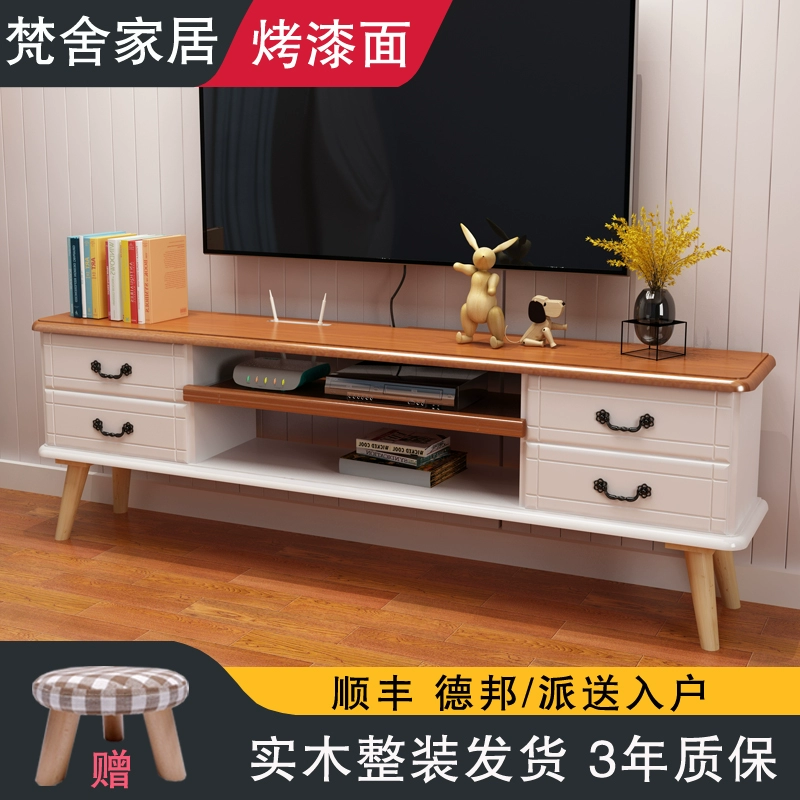Tủ bếp gỗ rắn Bắc Âu kết hợp phòng khách đơn giản căn hộ nhỏ đơn giản hiện đại sàn tủ TV mini - TV