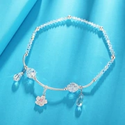 Swarovski yếu tố pha lê vòng chân 925 bạc anh đào chân trang trí nữ đơn giản Sen ngọt ngào ngọt ngào flash tươi