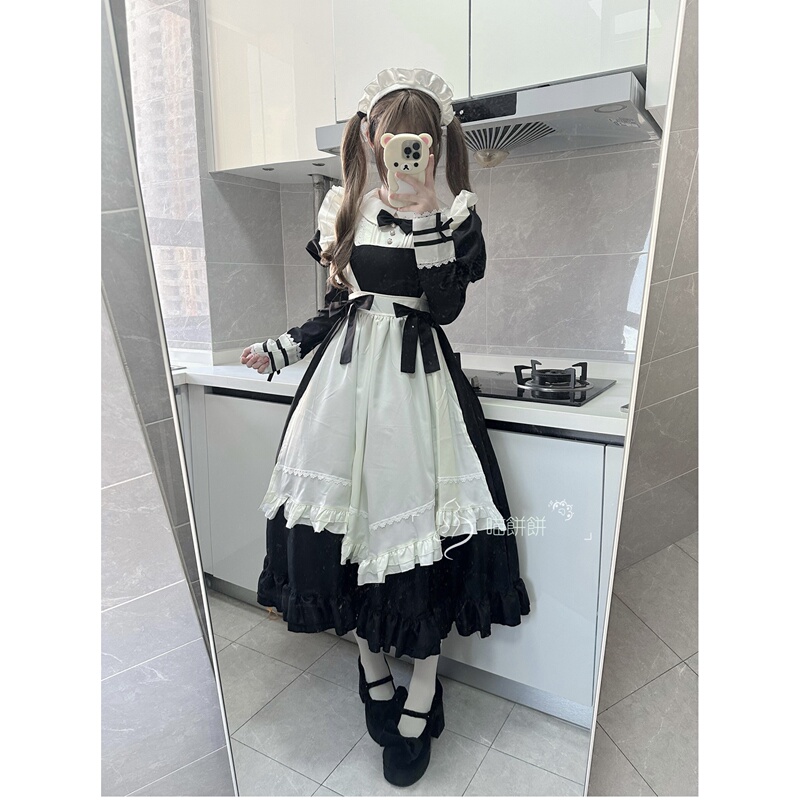 Meow Biscuit: Vintage Long Maid Outfit with Detachable Long Sleeves, Anime Cosplay Costume, Lolita Dress Meow Biscuit: Vintage Long Maid Outfit with Detachable Long Sleeves, Anime Cosplay Costume, Lolita Dress