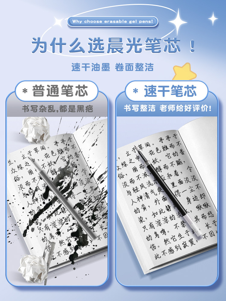 Morning Light St Pen Refill, Quick-Drying 0.5mm Black Gel Pen Refill, Smooth 2672 Large Capacity Retractable Bullet Tip Needle Tip Pen Refill for Students, Replacement Pen Refill