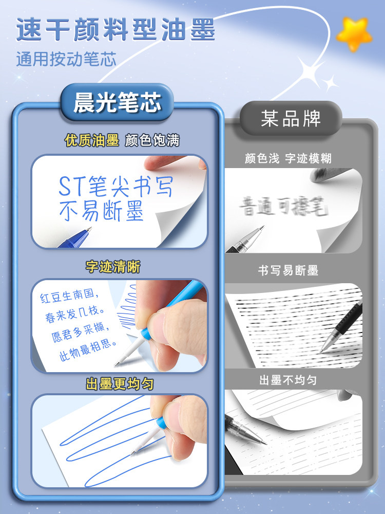 Morning Light St Pen Refill, Quick-Drying 0.5mm Black Gel Pen Refill, Smooth 2672 Large Capacity Retractable Bullet Tip Needle Tip Pen Refill for Students, Replacement Pen Refill