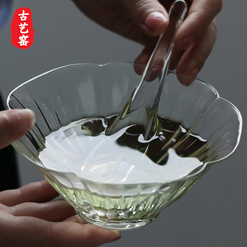 Imitation Song Dynasty Green Tea Glass Cold Brew Bowl, Dessert Sugar Water Bird's Nest Salad Bowl, High Temperature Resistant, High Aesthetic Value, Japanese-Style Petal Bowl
