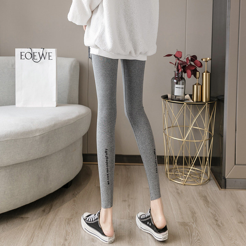 Leggings women's outerwear spring and autumn pure cotton gray autumn and winter stretch plus velvet thickened high waist slimming nine-point long johns
