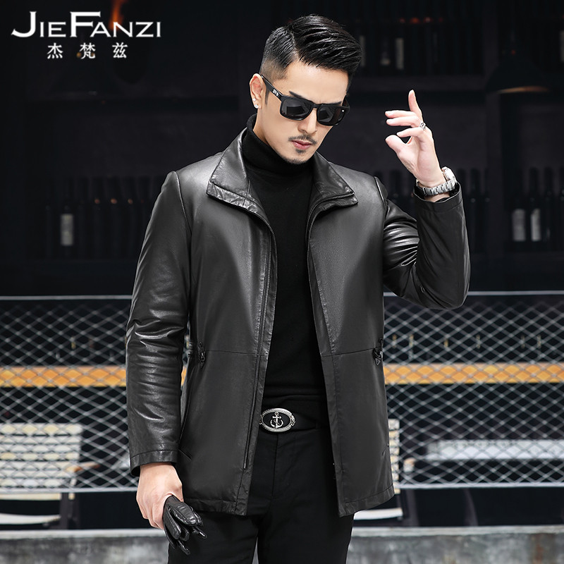 New genuine leather fur coat men's medium long version of the wind coat turned over mulberry silk liner Sheep leather jacket jacket Leisure sashimi