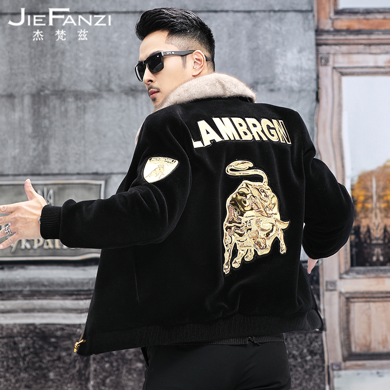 Haining new fur coat sheep sheared coat men's wool fur one mink lapel short jacket tide