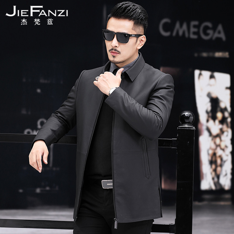 New Hainen genuine leather fur coat men's medium long version of turnoff head layer cow leather down clothes windsuit jacket jacket jacket