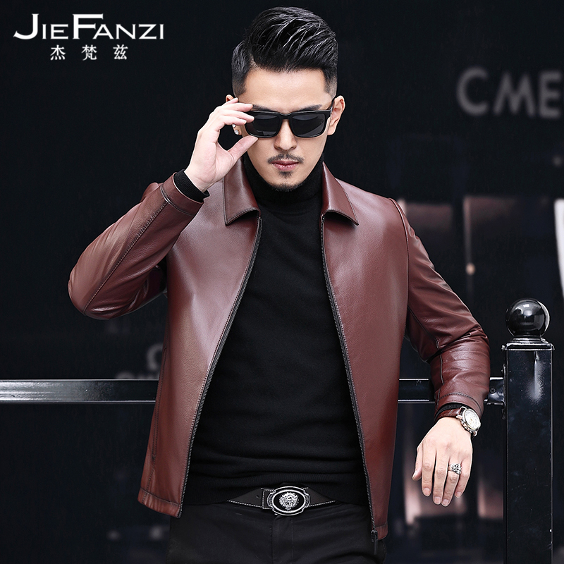 New genuine leather leather clothes men's locomotive clothes headlined cow leather jacket down jacket for men's short and handsome gas-wave spring and autumn jacket