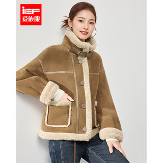 Aiyifu 2025 winter new fashion retro casual fur all-in-one thickened warm frosted leather jacket