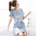 . Khá rắn màu pajama in mùa hè mát mẻ mẹ người phụ nữ cá tính sling váy cotton phụ nữ pajama cô gái. 