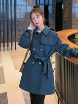 MAJE KARA Woolen Coat Women's Middle School Long Thickened Little Double-breasted Woolen Coat in Autumn and Winter