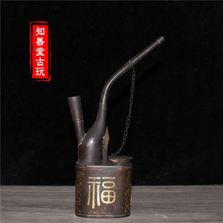 Ancient play miscellaneous pure copper water smoke bags old tobacco fighting water smoke pot tobacco-one-mouth fragrant water smoke dry tobacco use 03