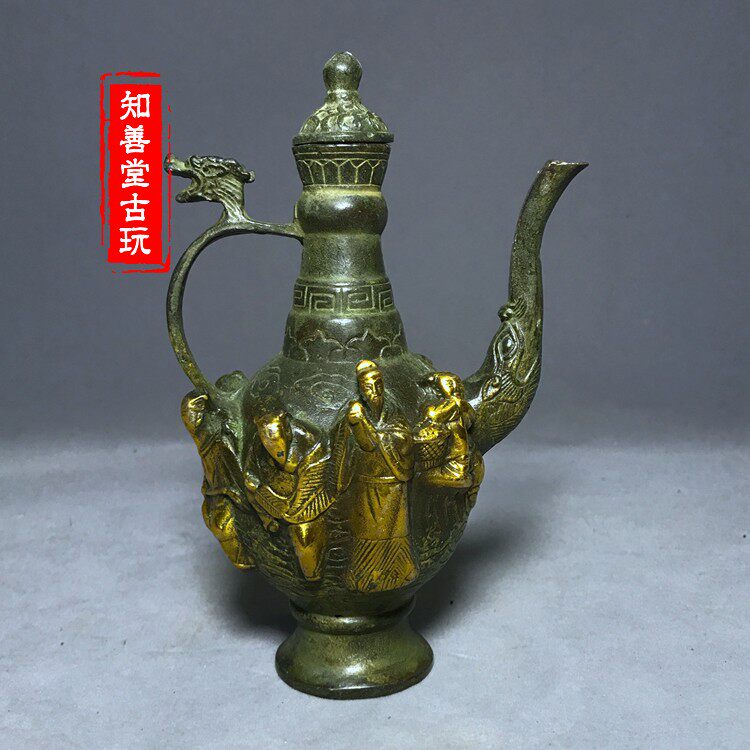 白銅鍍銀精品銅器銅壺水壺茶壺八仙手提壺酒壺裝飾禮品古玩收藏-淘寶