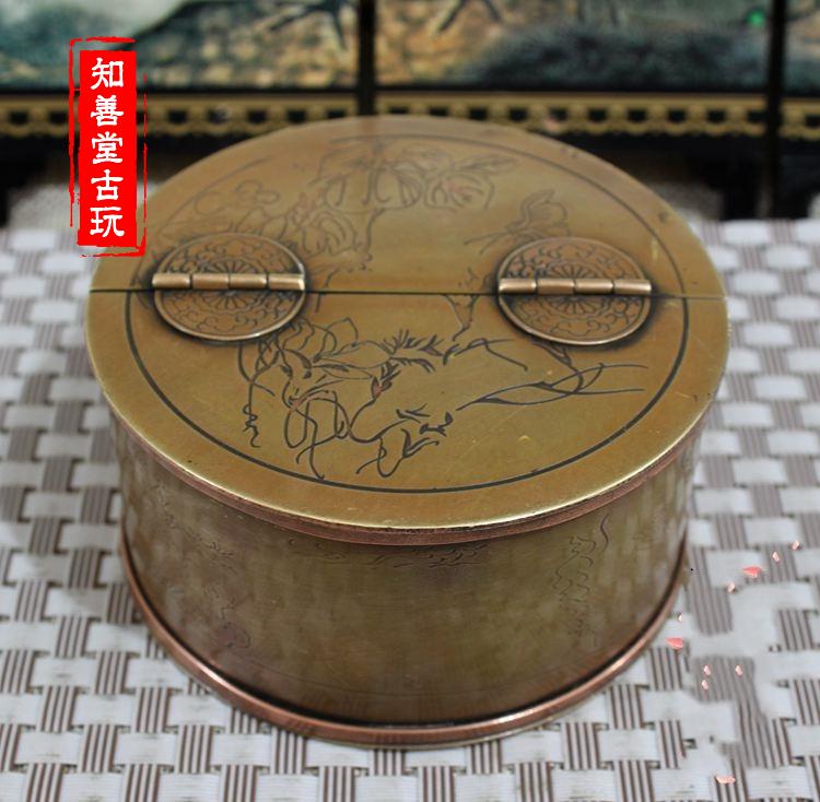 Four treasures of the study of antique ink cartridge quality old copper copy old copper box fine engravings brass ink cartridge cylindrical carved ink cartridge