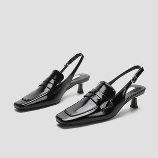 法式包头凉鞋女2025年新款方头小猫跟后空高级感黑色高跟单鞋女潮