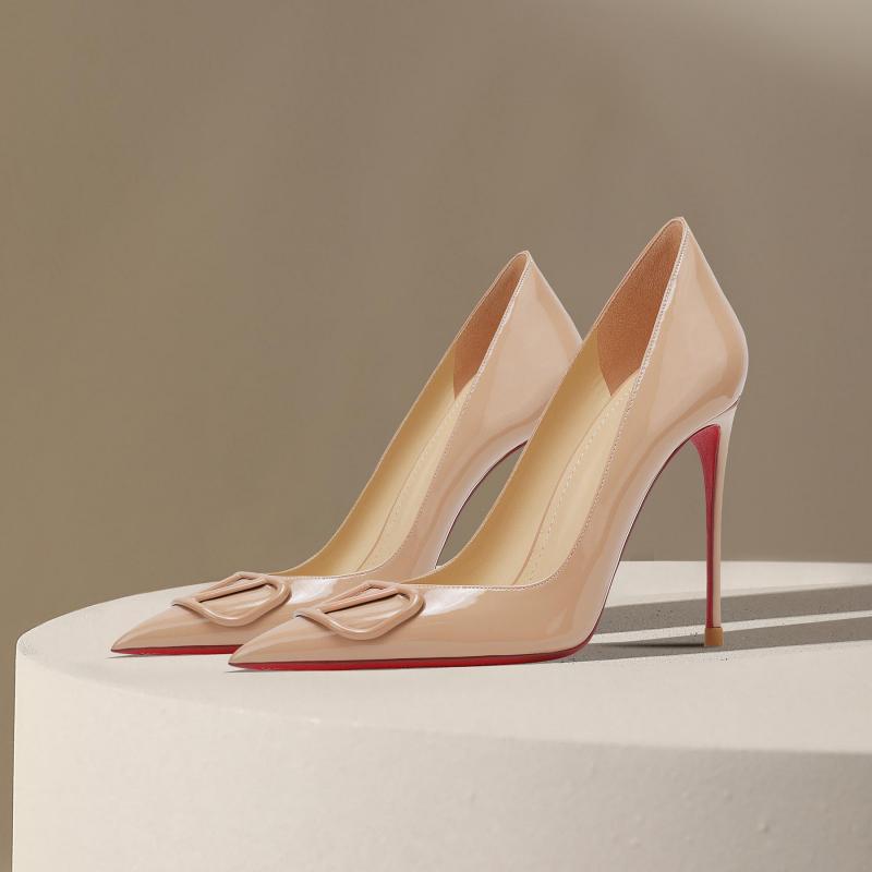 2026 New Nude Red-Soled High-Heeled Shoes with V Buckle, Fashionable and Sexy Stiletto Pointed-Toe Patent Leather Red-Soled Elegant Women's Shoes 2026 New Nude Red-Soled High-Heeled Shoes with V Buckle, Fashionable and Sexy Stiletto Pointed-Toe Patent Leather Red-Soled Elegant Women's Shoes