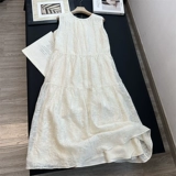 Платье без рукавов без рукавов, жилет, длинная юбка, с вышивкой, круглый воротник