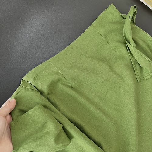 Зеленая юбка, французский стиль, высокая талия, по фигуре, из хлопка и льна