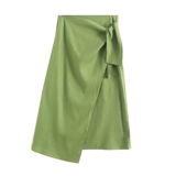 Зеленая юбка, французский стиль, высокая талия, по фигуре, из хлопка и льна