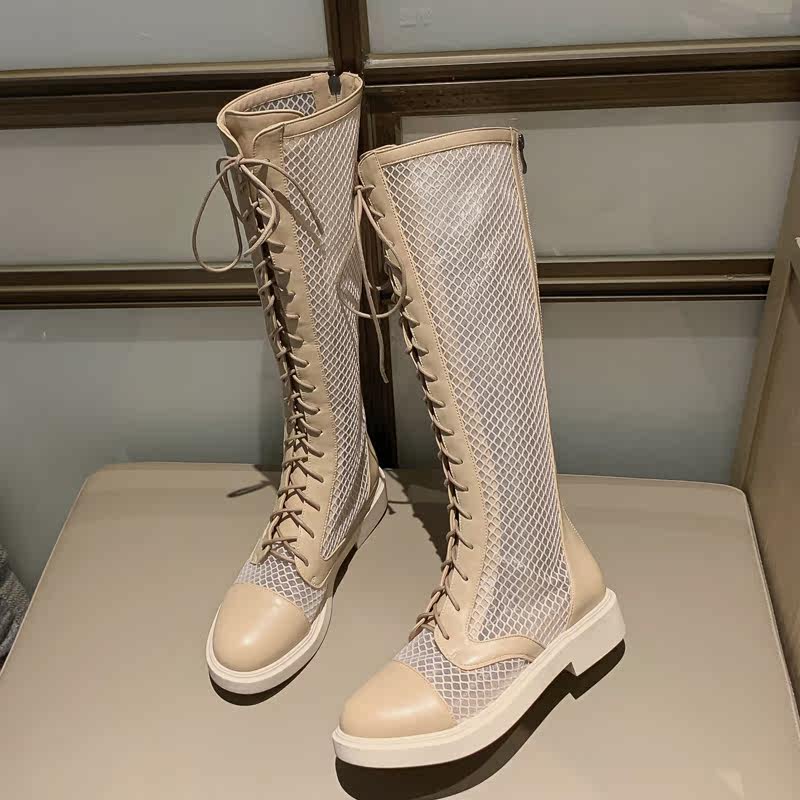 Summer boots Women's long tube summer boots Hollow ins net Red thin boots Middle tube riding boots women's summer can be worn