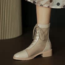 Martin boots female summer thin breathable summer womens boots mesh mesh Joker summer boots Net red thin middle tube