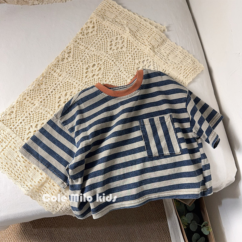 Washed Vintage Children's Short-Sleeve T-Shirt 2026 Summer Boys' and Girls' Half-Sleeve Shirt Baby Top Children's Clothing Forest Style Trendy