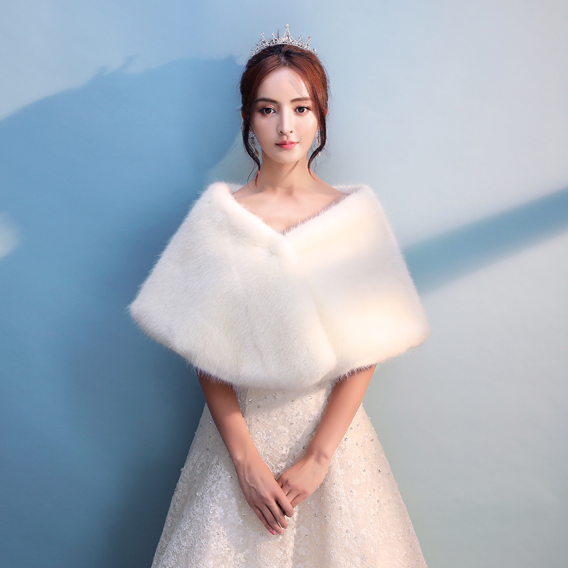 Winter Bridal Wedding Fur Shawl, Faux Fur Wedding Dress, Cheongsam Shawl Coat, Large Thickened Warm Ceremonial Shawl