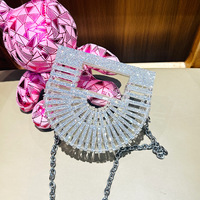 2025 New Hollow Vegetable Basket Bag A Diamond Super Flash Summer Acrylic Mini Handbag Fashion Socialite Evening Bag