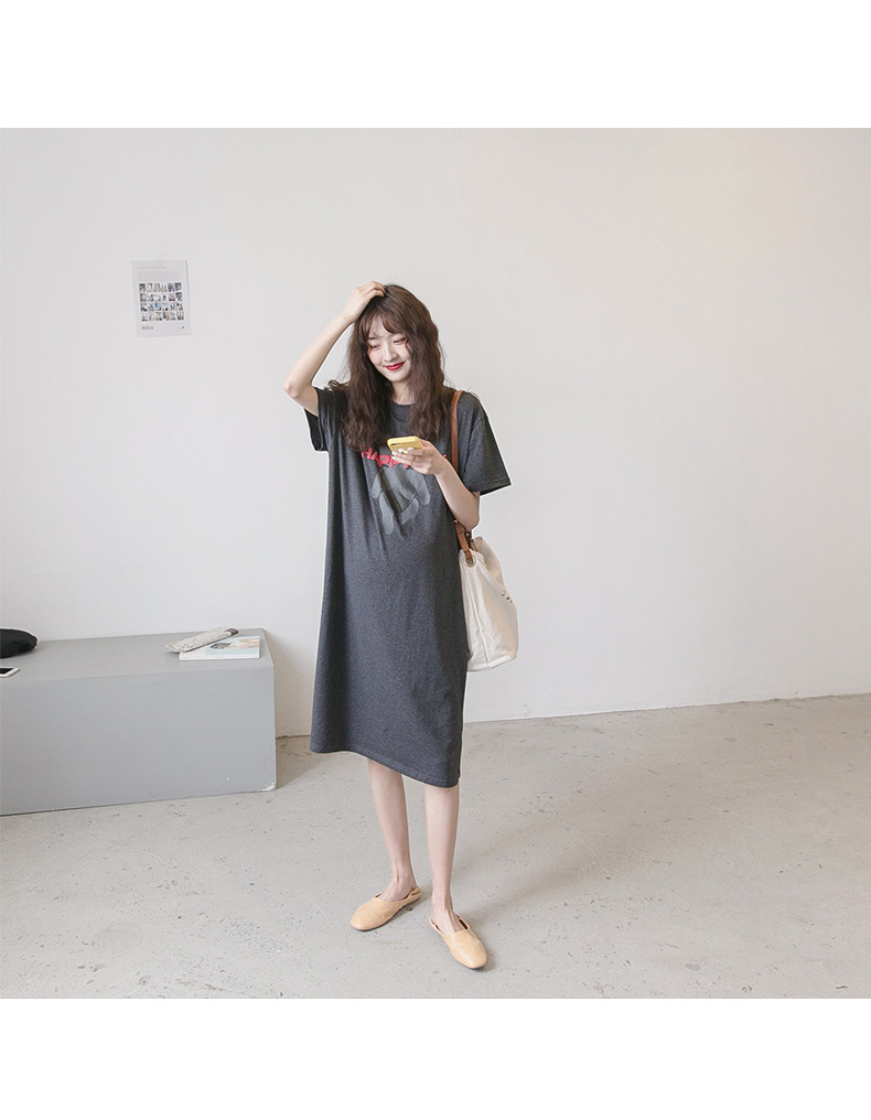 Bà bầu mặc áo dài cotton mùa hè Phụ nữ mang thai Áo phông ngắn tay hoạt hình lỏng lẻo Phụ nữ mang thai giản dị Áo thun váy mẹ thủy triều - Áo thai sản áo bầu đẹp