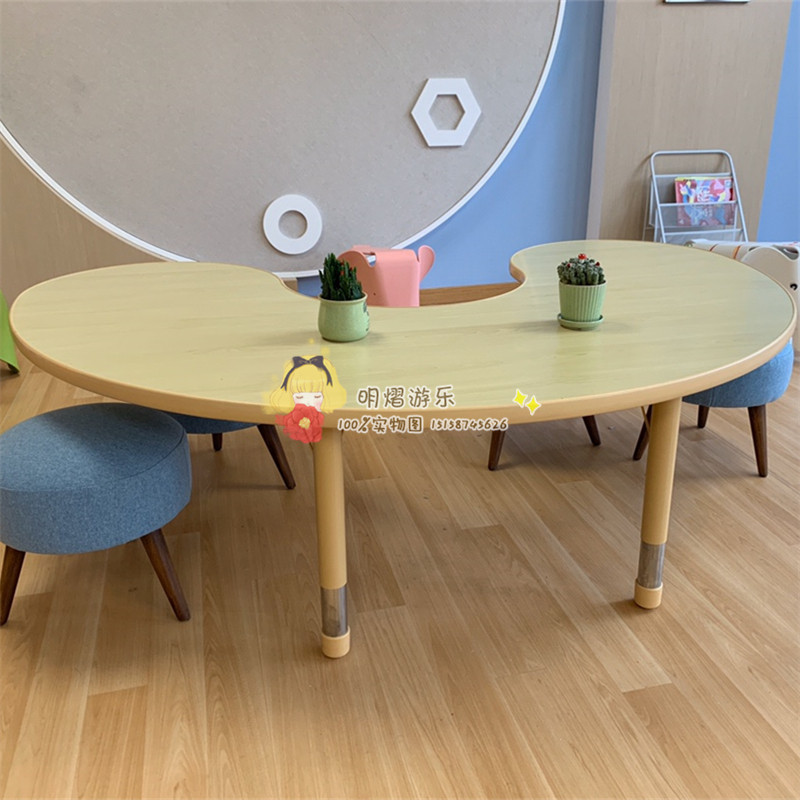 Kindergarten Moon Table Children's Curved Handmade Desk Desk Chair Learning Desk Training Table Multifunctional Liftable Table