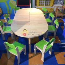 Kindergarten early education childrens log multi-layer board ten-person table solid wood childrens educational learning table and chair rectangular table