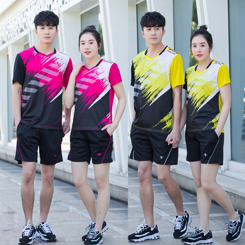 Summer new style badminton suit suit men and women short sleeve speed dry badminton clothes table tennis sports suit customised print