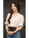 Malcenl Klon Pei Xiuzhi's Same Design Puff Sleeve Youthful Chic Cardigan White Collared Shirt for Women