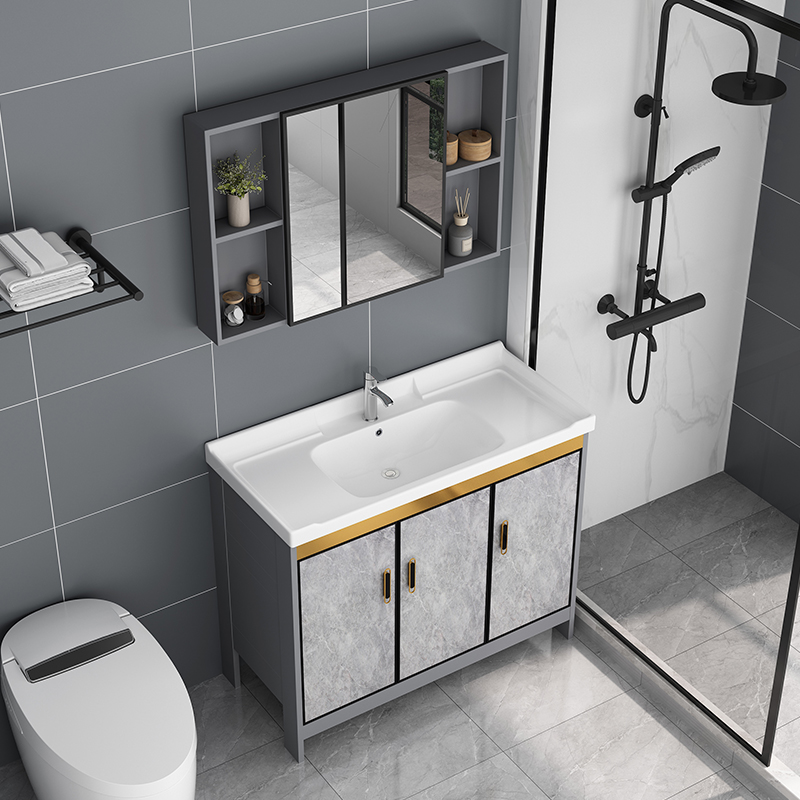 Space Aluminum Ground Bath Room Cabinet Combination Small Family toilet washing table washbasin floor cabinet integrated washbasin-Taobao