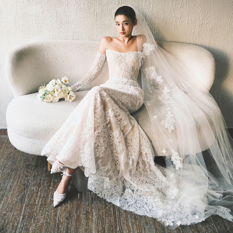 Mermaid Light Wedding Dress 2026 New Engagement Evening Dress Petite Lace Robe Female Bride Toast Dress Strapless