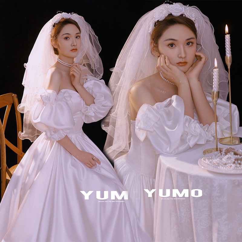 White wedding dress, retro photography props