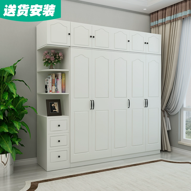 Tủ quần áo đơn giản hiện đại tiết kiệm phong cách châu âu tổng thể 2 3 4 cửa nội thất trẻ em gỗ nguyên khối phòng ngủ tủ quần áo lớn - Buồng