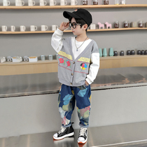 Boys autumn cardigan suit 2021 new foreign-style children leisure sports baby long sleeve Korean version two-piece set