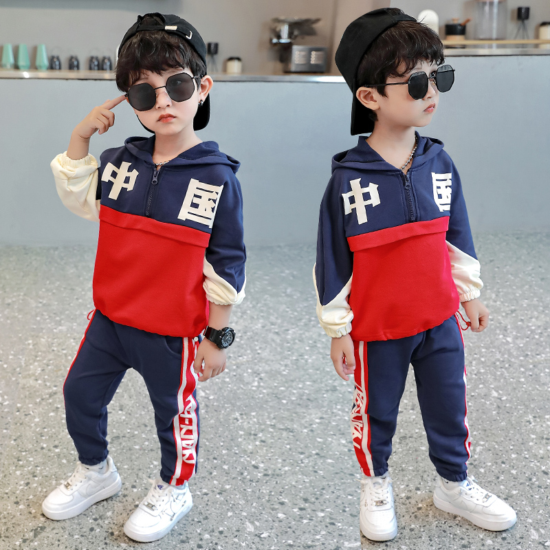 CHILDREN SUIT BOY AUTUMN CLOTHING SUIT 2022 NEW FOREIGN PIE SPRING AUTUMN SEASON NET RED TRENDY MOVEMENT TWO SUIT FOREIGN PIE WAVE