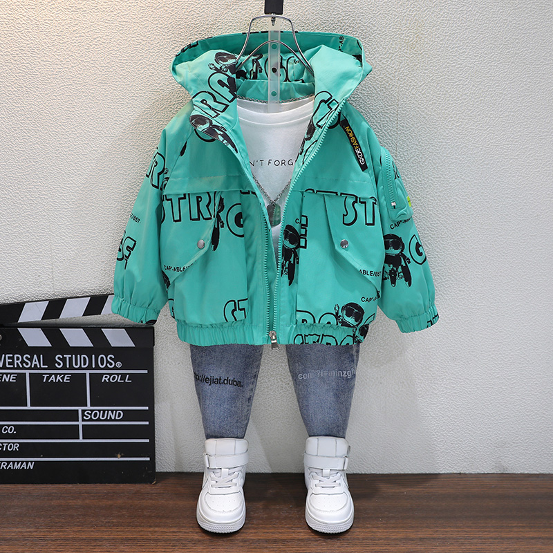 Boy Ocean Autumn Clothing Jacket 2022 New Spring Autumn Season Small & Medium Children Trendy and Cap Assault and Jacket Surge