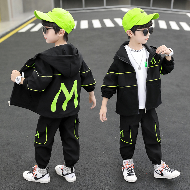 Boy Spring Dress 2022 New Suit Foreign Pie Trendy Children Autumn Clothes In the Children Two sets of children's clothing damp