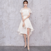 White evening dress women's banquet style light and luxurious miniature high-end host dress usual wearable in summer