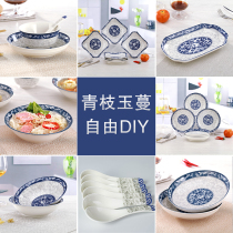 Dishes set household DIY blue and white porcelain ceramic bowl dishes fish dish noodles bowl soup bowl tableware eating bowl