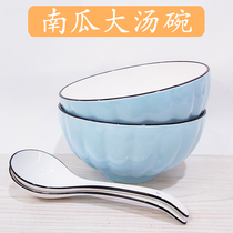 2 soup bowls large household ceramics 8-inch Chinese creative thickened sauerie fish soup pots large spoons for microwave ovens