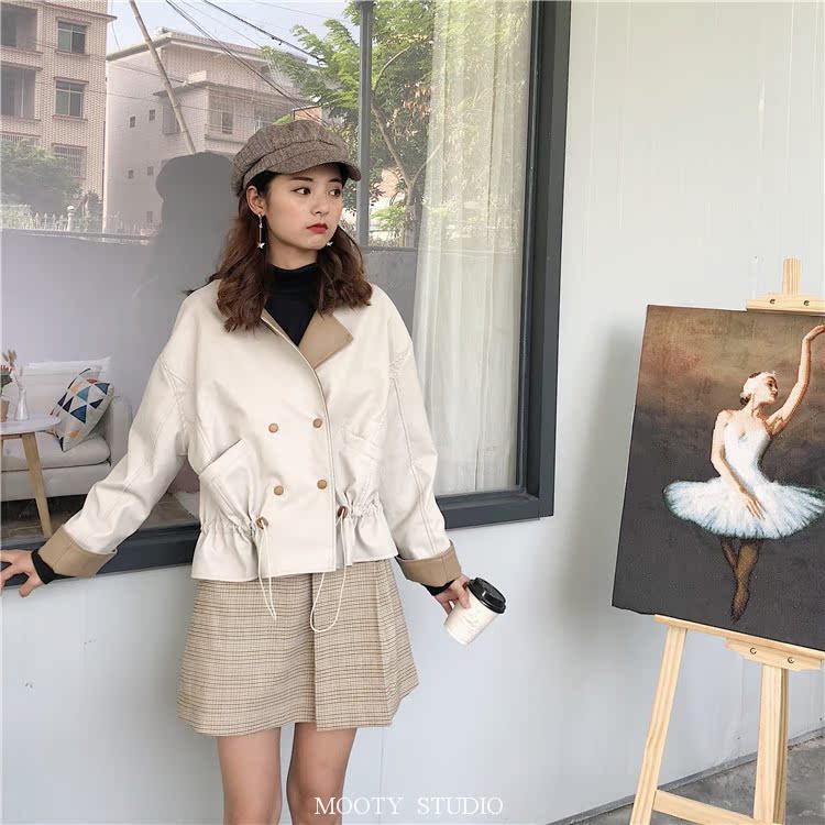 Áo khoác da nữ MOOTY ngắn áo khoác bf gió 2018 phiên bản mới của Hàn Quốc là áo khoác mỏng pu đầu máy thủy triều nhỏ áo khoác da zara