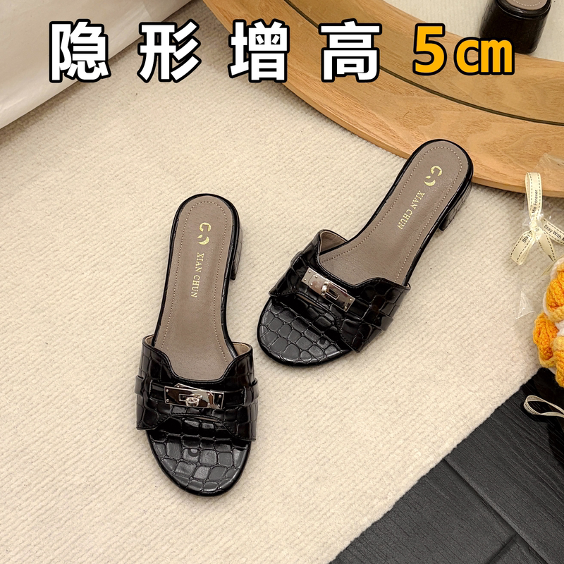 5cm Height-Increasing French-Style Crocodile Pattern Sandals for Women, Summer 2026 New Model, Open-Toe Chunky Heel Sandals 5cm Height-Increasing French-Style Crocodile Pattern Sandals for Women, Summer 2026 New Model, Open-Toe Chunky Heel Sandals
